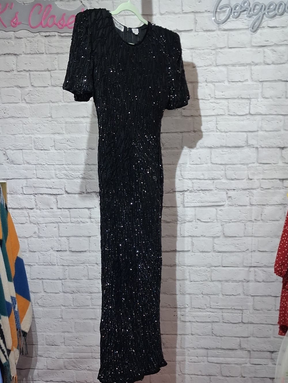 Scala Vintage Black Sequin Maxi Dress